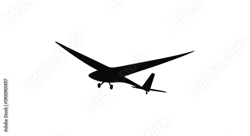 A stark silhouette of a glider aircraft soars against a clean white background emphasizing its aerodynamic form