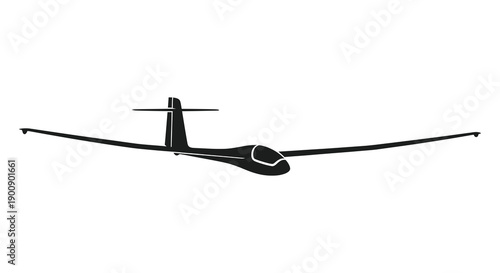 A minimalist black silhouette depicts a glider soaring through the air showcasing its streamlined design and elegant wings