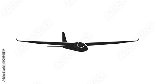 A stark black silhouette of a glider airplane soars against a brilliant white background emphasizing its streamlined form