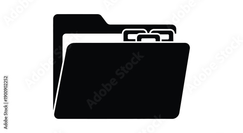 A simple black and white icon depicts a closed folder representing files and organization high quality professional detailed