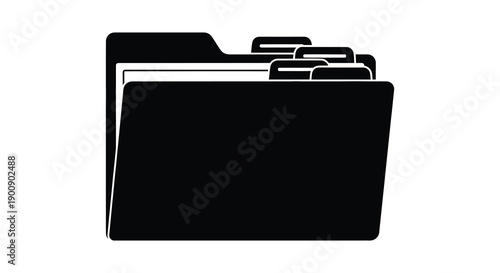 A simple black and white illustration depicts a file folder with several documents partially protruding from within
