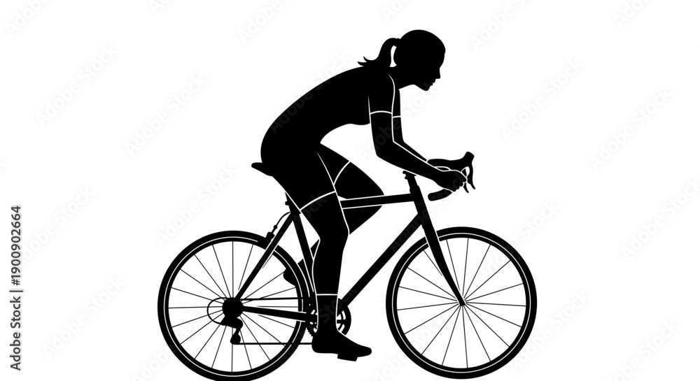 Fototapeta premium Side Profile Silhouette of Woman on Bicycle