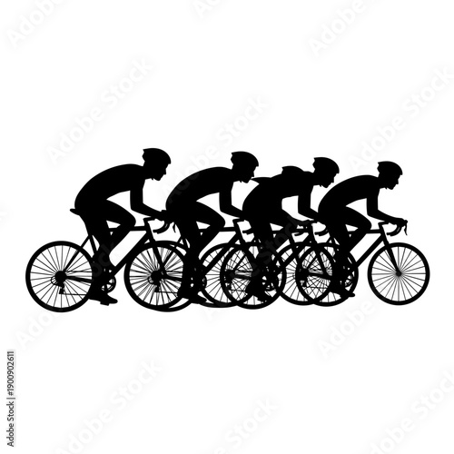 Group of Road Cyclists Silhouette Racing Together