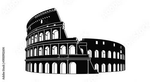 A striking black and white silhouette depicts the iconic colosseum in rome italy showcasing ancient architecture high quality