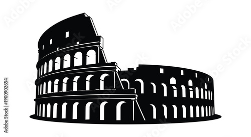A striking black and white silhouette depicts the colosseum a historic landmark in rome italy high quality professional