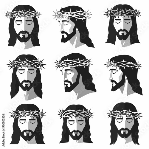 Jesus Christ Portrait Icons with Crown of Thorns Set