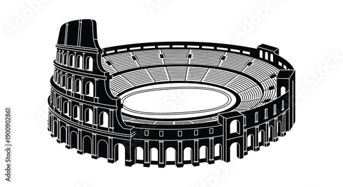 A striking black and white illustration depicts the colosseum a historical roman amphitheater in detail high quality professional