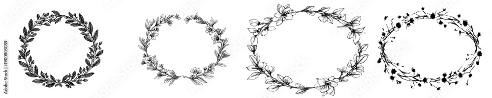 Obraz premium Hand drawn laurel frame, floral wreath with leaves.