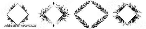 Hand drawn laurel frame branches. Diamond shaped floral wreath