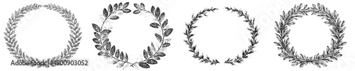 Elegant Monochrome Wreath of Leaves, Decorative Laurel Frame
