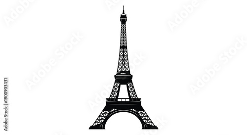 A striking black and white illustration depicts the iconic eiffel tower a symbol of paris and france