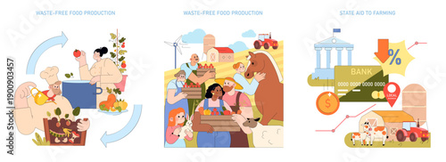 Waste-Free Food Production and Farming Aid Vector
