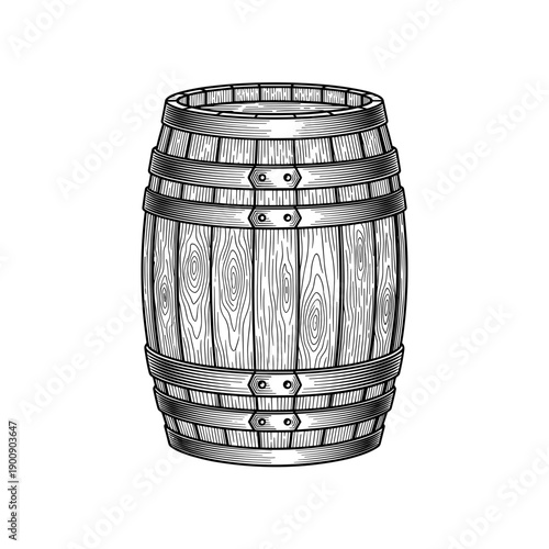 Hand Drawn Vintage Wooden Barrel Illustration