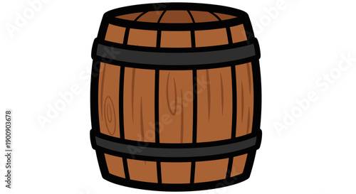 Brown Wooden Barrel with Metal Rings Illustration