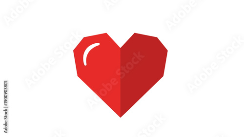 Red Origami Heart Shape Isolated.