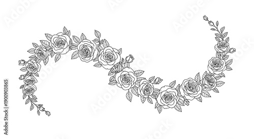 Horizontal Floral Vine Wave with Delicate Blossoms