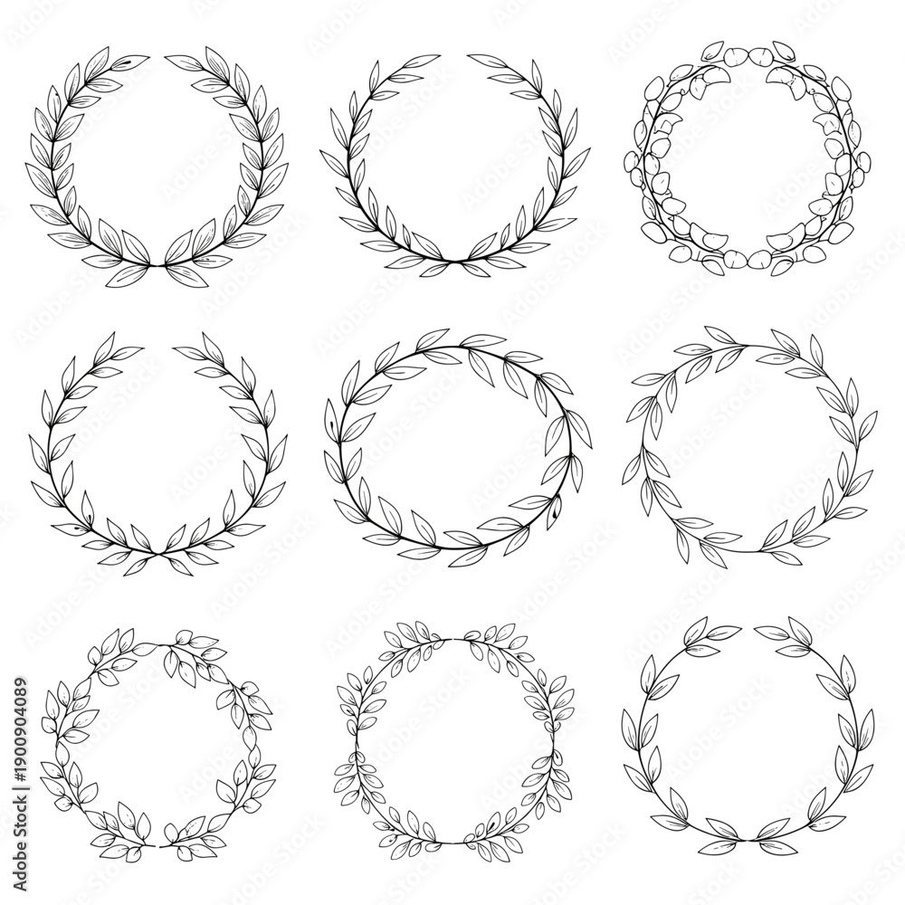 Obraz premium Collection of Floral Wreaths and Circular Botanical Frames