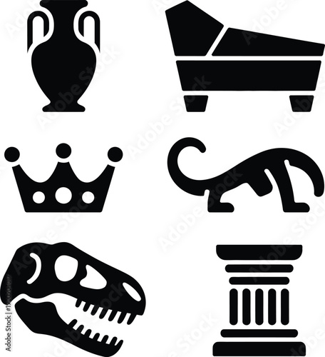 Ancient History Museum Artifact Crown Dinosaur Sculpture Vase Relic Collection