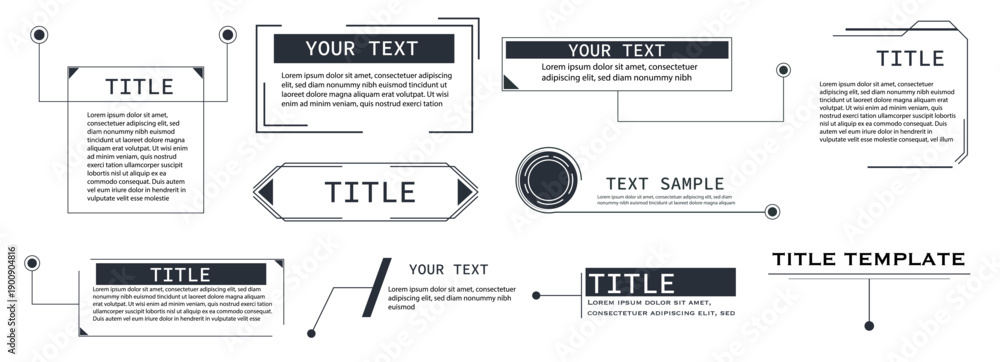 Naklejka premium Title text box, callout frame set. Hud line border. Titles banner, futuristic callouts template. pop-up or description boxes, speech bubbles.