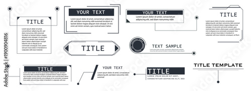Title text box, callout frame set. Hud line border. Titles banner, futuristic callouts template. pop-up or description boxes, speech bubbles.