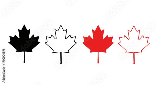 Four Canadian Maple Leaves in Black, White, and Red, Representing National Identity and Symbolism.