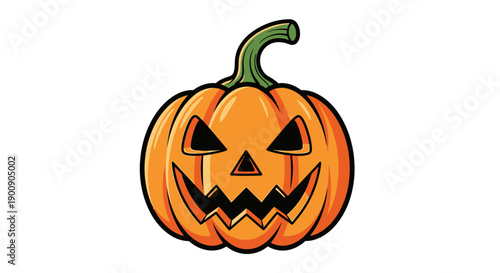 A cartoon illustration of a carved Halloween pumpkin with a spooky face, ready for the holiday.