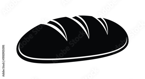 A simple black and white illustration depicts a loaf of bread showcasing its oblong shape and scoring lines