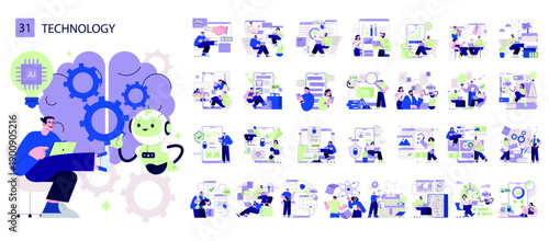 Technology and AI Collaboration Vector Illustration