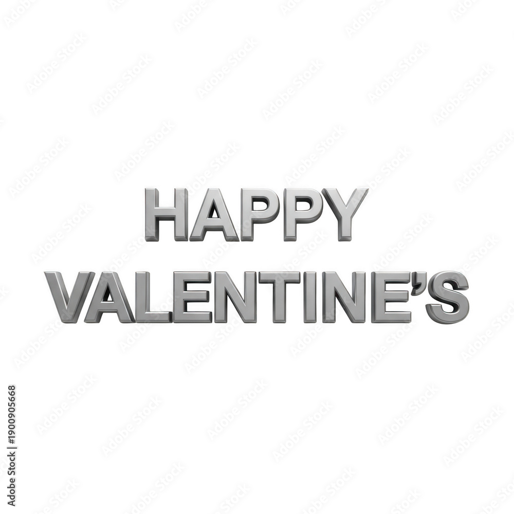 Fototapeta premium Shiny 3d silver text happy valentines isolated on transparent background