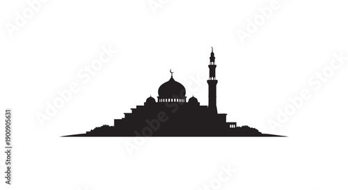 Ramadan Mosque Silhouette on Island Landscape