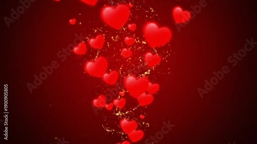 A video showcasing a collection of red hearts floating in the air on a dark background