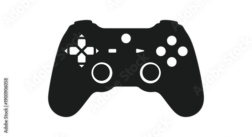 A minimalist black silhouette depicts a modern wireless game controller showcasing its button and joystick layout high quality