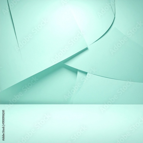 Abstract Turquoise Paper Composition with Geometric Shapes and Soft Lighting