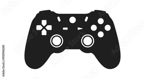 A simple black silhouette of a modern video game controller featuring standard button and joystick layouts high quality
