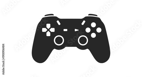 A simple black silhouette depicts a modern video game controller showcasing its buttons and ergonomic design high quality