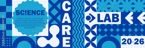 Swiss design hospital day pattern with abstract science laboratory mosaic background.