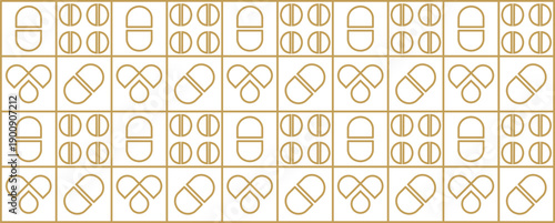 Hospital pharmacy pill background with abstract science mosaic line pattern.