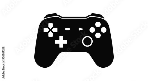 A minimalist black and white illustration depicts a modern video game controller emphasizing gaming technology high quality professional
