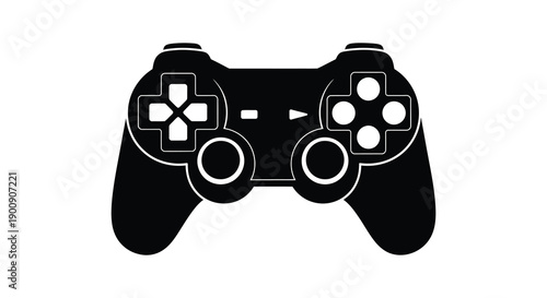 A stark black and white silhouette depicts a modern video game controller showcasing its iconic design high quality professional detailed