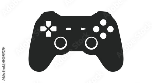 A minimalist black silhouette depicts a modern video game controller featuring buttons directional pad and grips high quality