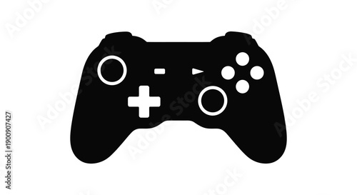 A minimalist black silhouette depicts a modern video game controller showcasing its buttons and ergonomic design high quality