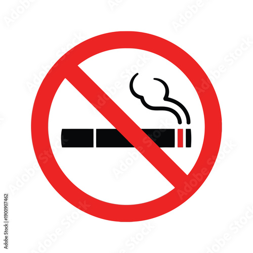 No smoking sign graphic illustration with red circle prohibition symbol
