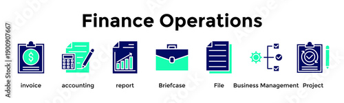 Finance Operations Banner Web Icon Vector Illustration Concept For Invoice, Accounting, Report, Briefcase, File, Business Management, Project