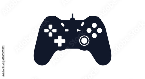 A minimalist dark blue silhouette of a modern video game controller with standard button layout high quality professional