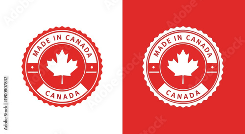 Two red circular stamps with the text "MADE IN CANADA" and a maple leaf in the center.