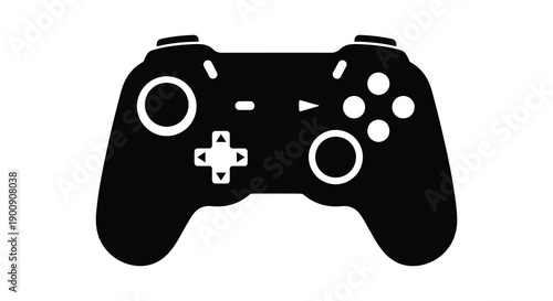 A minimalist black and white illustration depicts a modern video game controller a central element of gaming