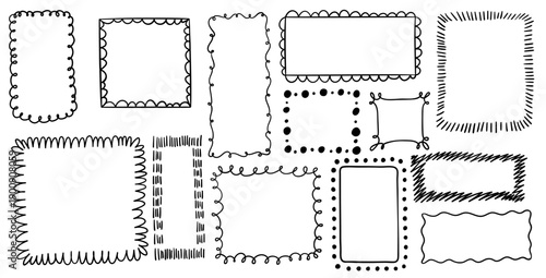 Decoration Border in Vintage Whimsical Hand Drawn Doodle Style. Vector illustration of Minimalist Line Art Frame