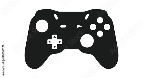 A stark black silhouette depicts a modern video game controller showcasing its ergonomic design and button layout