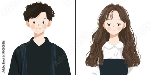 Illustration d'un couple d'amis, un jeune homme et une jeune femme, avec un fond transparent.