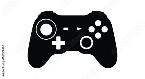A minimalist black silhouette depicts a modern video game controller showcasing its buttons and ergonomic design high quality